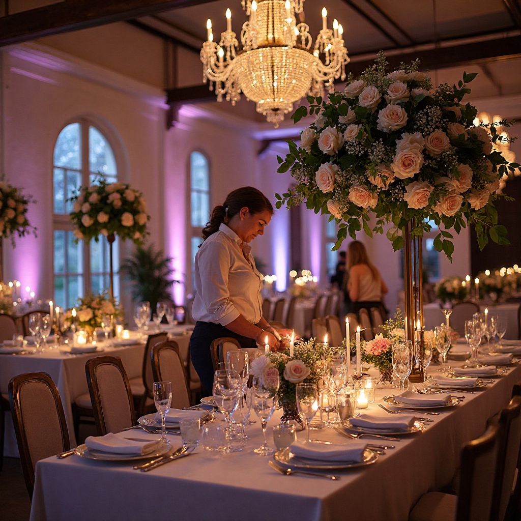 PartyElite team preparing elegant wedding setup