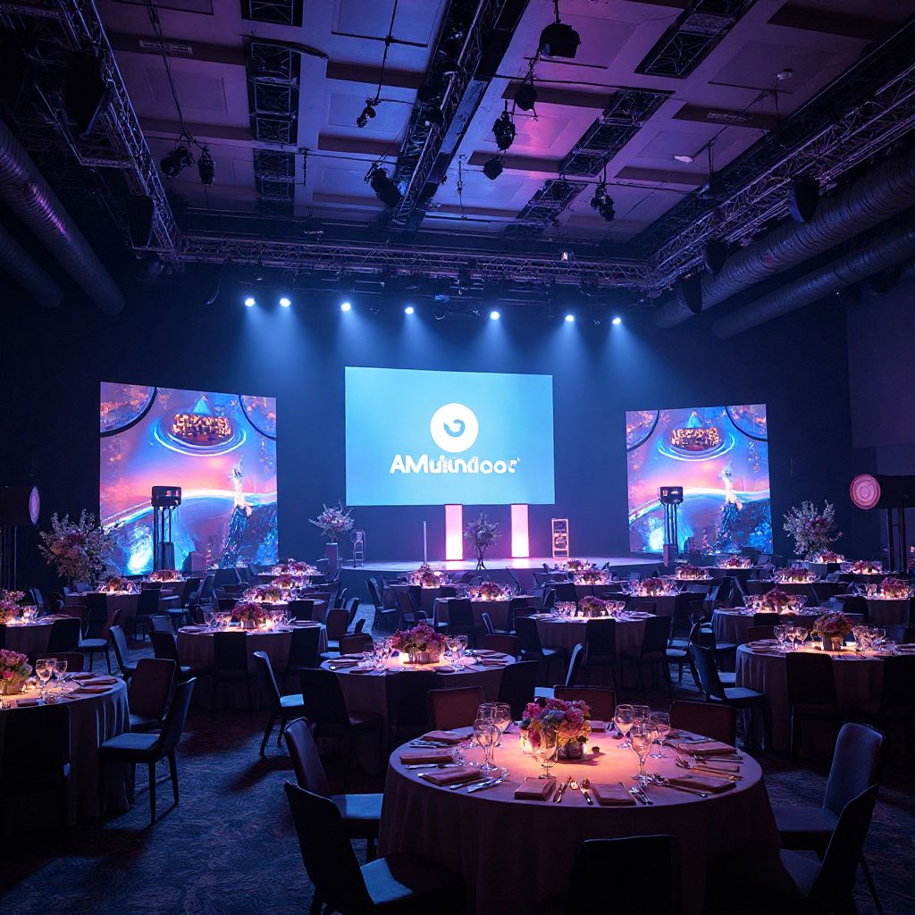 Corporate event setup in modern venue
